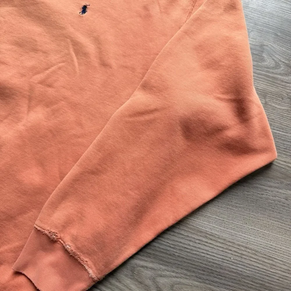 Vintage 90s Polo Ralph Lauren Faded Orange Distressed Pullover Crewneck Mens L